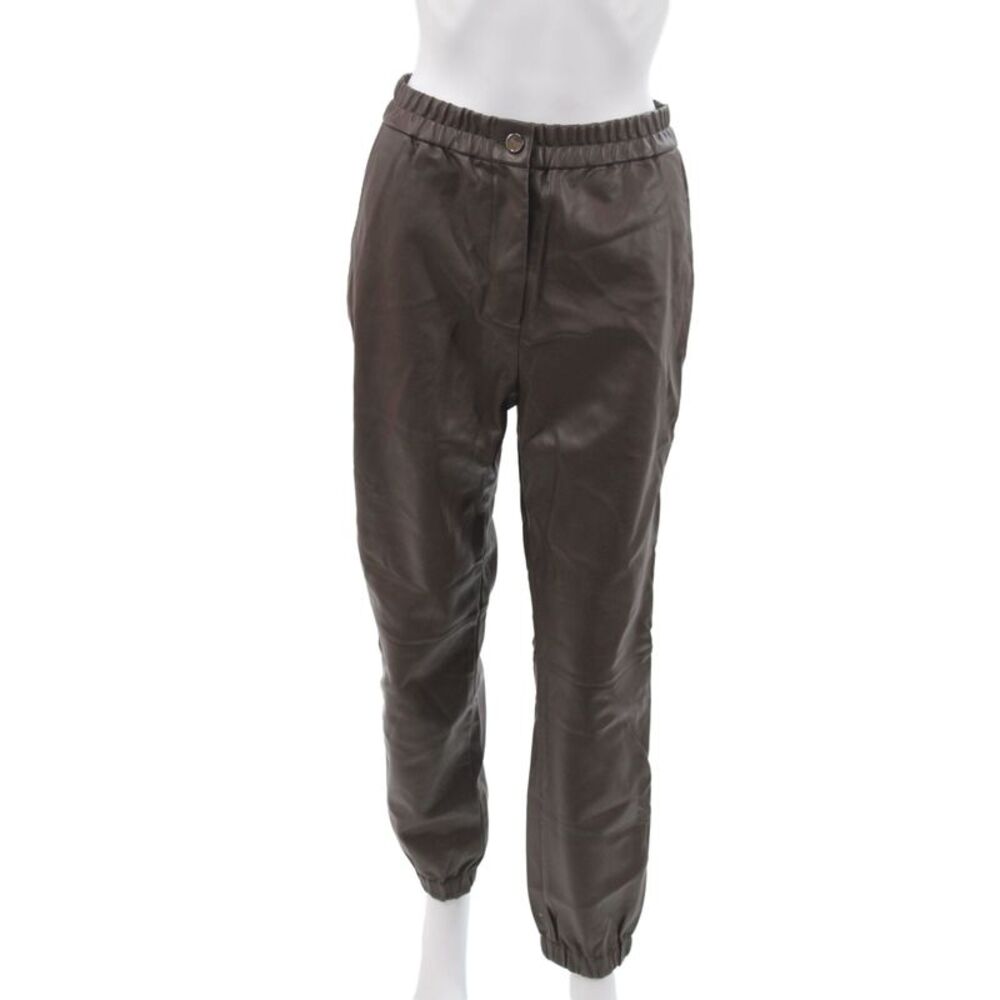 Divine Heritage Women Brown Jogger Pants Button Closure 50% PU Size S